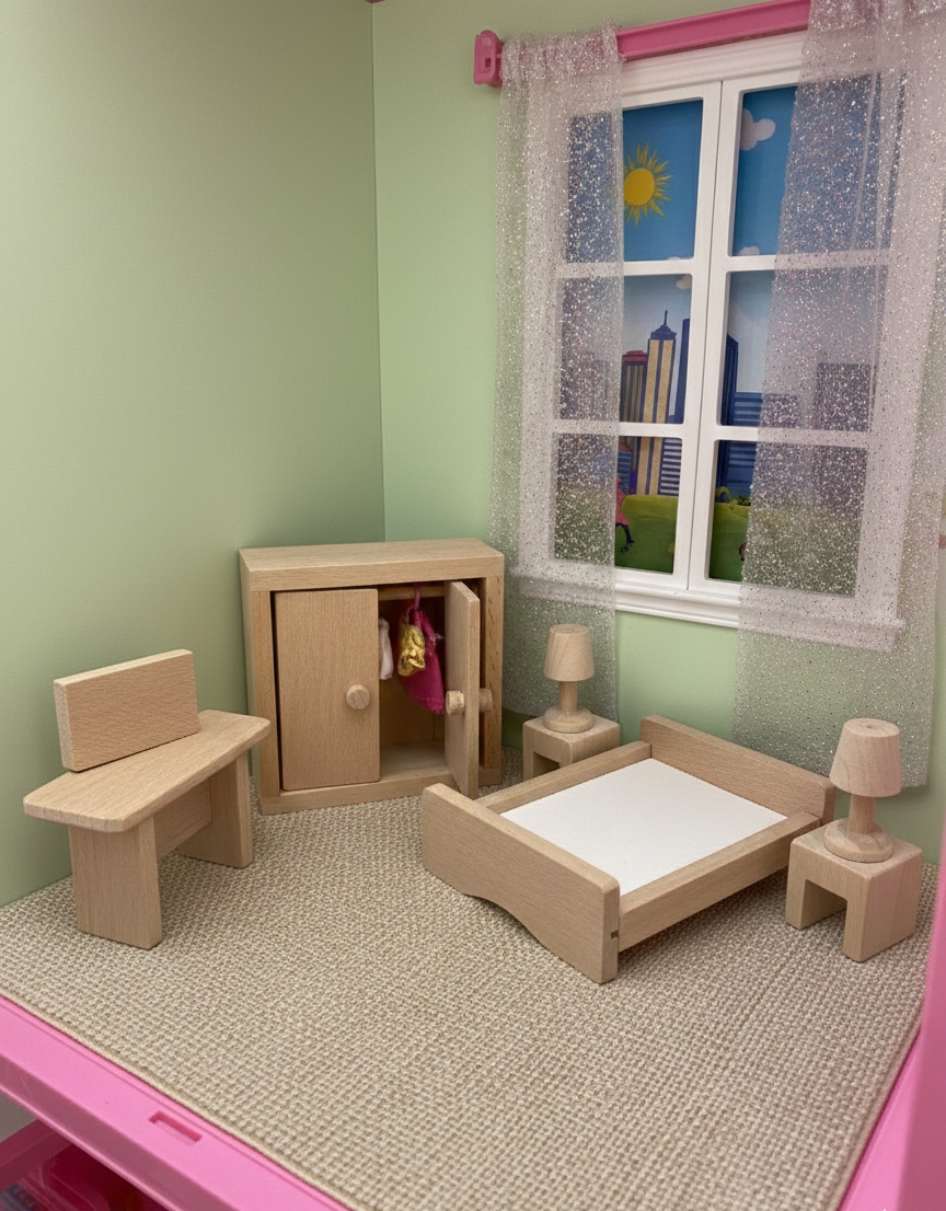 Ahşap Bebek Evi Mobilya Yatak Odası - Görsel 2